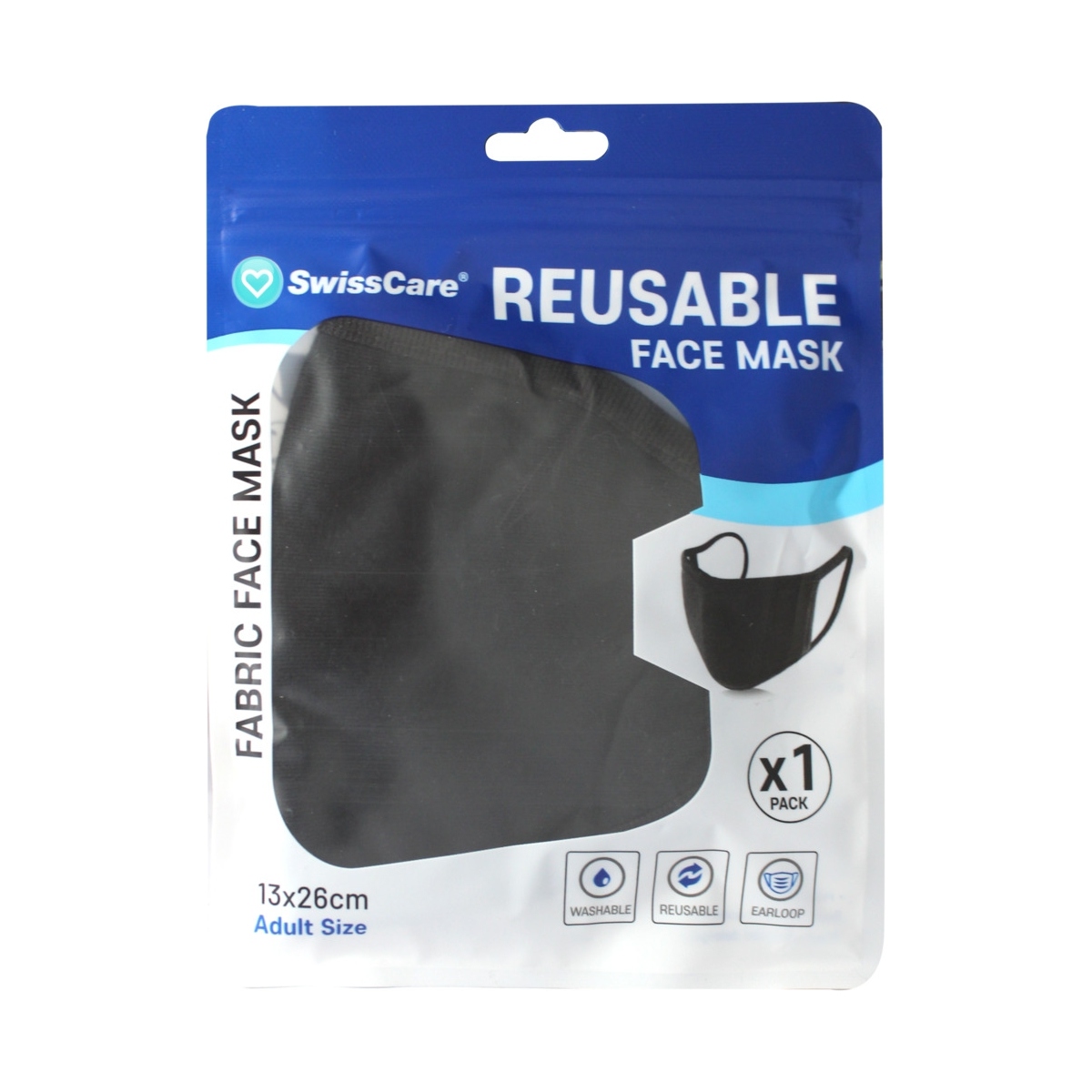 Face Mask 90% Cotton Washable Adult Black